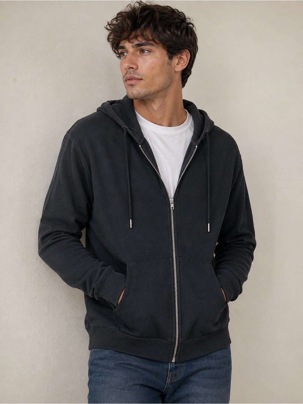Forever 21 Mens Black Full-Zip Hoodie Sweatshirt